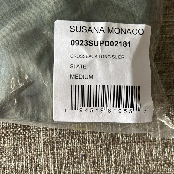 Susana Monaco NWT Cross back Long Sleeve Dress in Slate (Grey-Green) - Picture 5 of 9